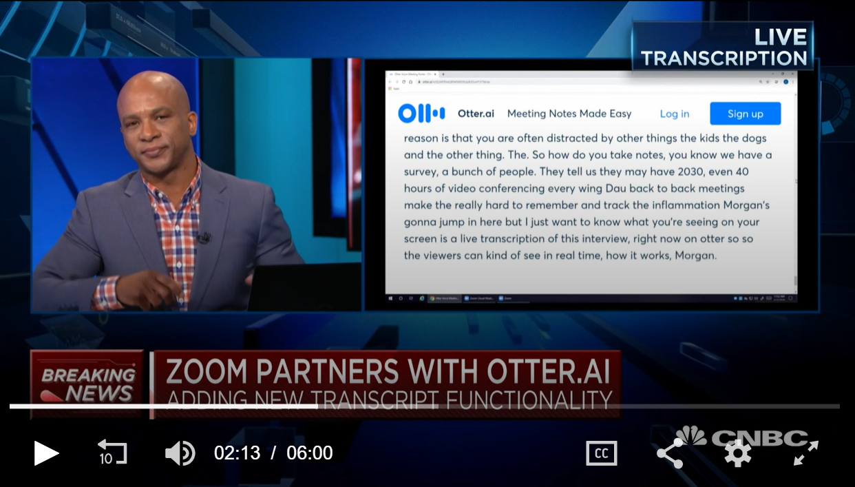 Zoom with Otter, interview on CNBC